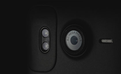 Closeup photo of a mobile phone camera lens