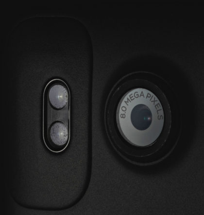 Closeup photo of a mobile phone camera lens